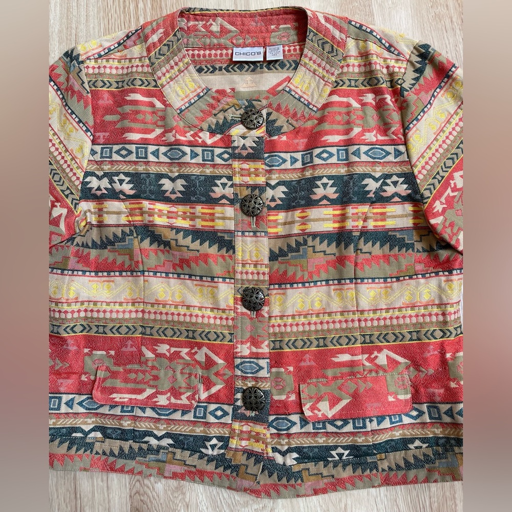 Chico’s southwest style blazer large metal statement buttons size 2 (size 12) - Picture 6 of 8